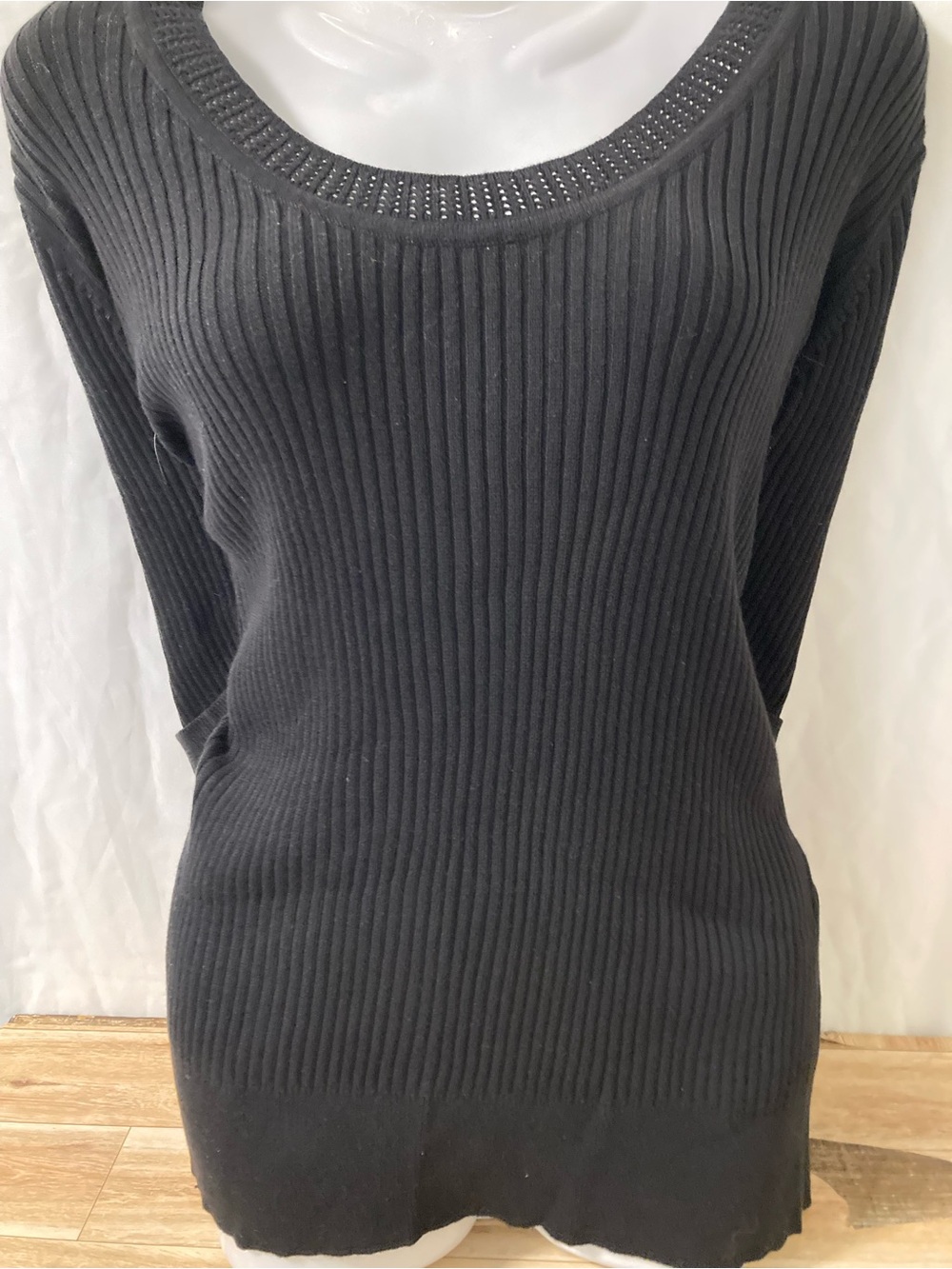 Studio by Liz Claiborne Black Ribbed Knit Sweater XL Cotton